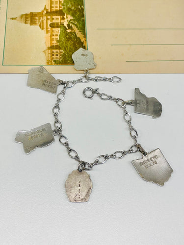 1970s Sterling Silver State Enamel Charm Bracelet Jewelry Bloomers and Frocks